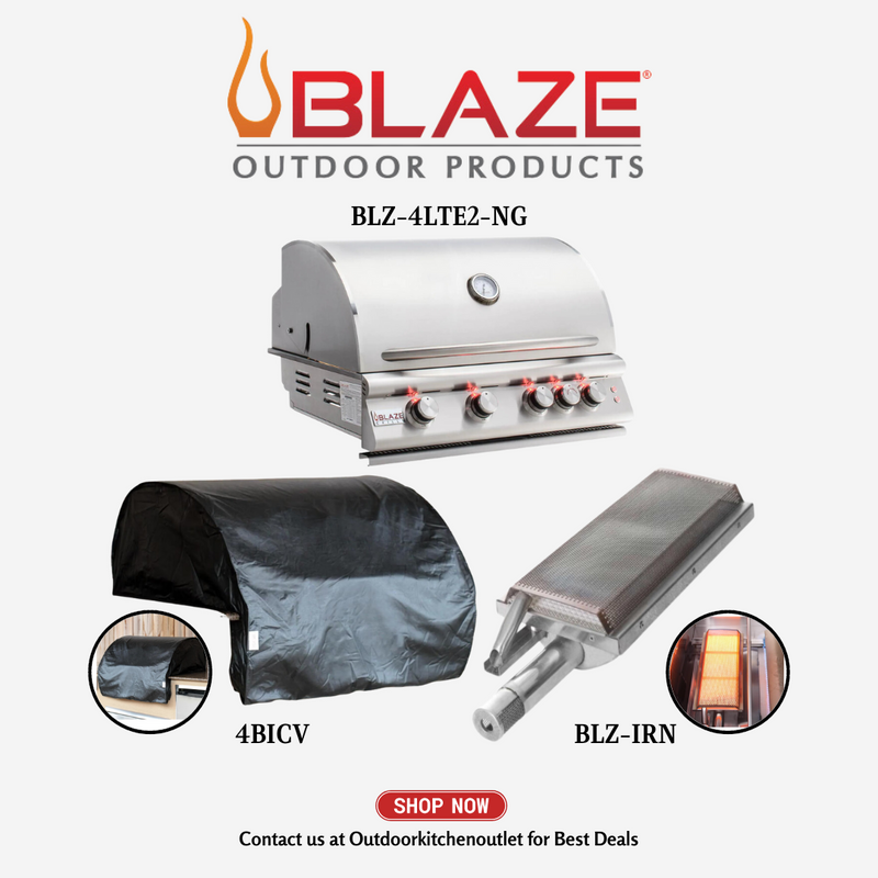 Blaze 4 Burner Grill Natural Gas, 32" Cover and Infrared Burner Package Deal BBP1NG
