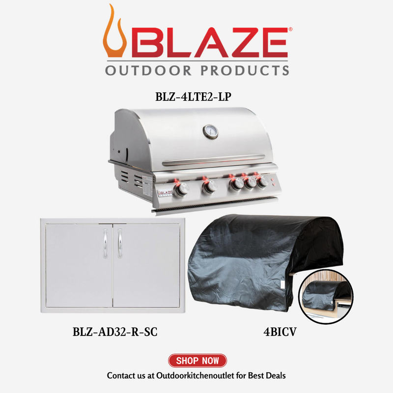 Blaze 4 Burner Grill Propane, 32 inch Cover and Access Door Package Deal BBP2LP