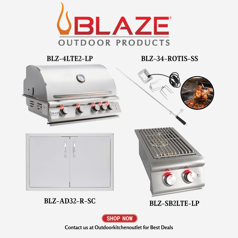 Blaze BBQ Grill Package, Side burner, 32" Access Door, Rotisserie- Propane BP2LP