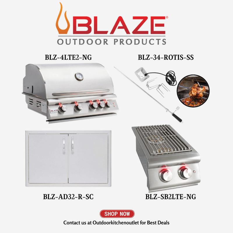 Blaze BBQ Grill Package, Side burner, 32" Access Door, Rotisserie- Natural Gas BP2NG