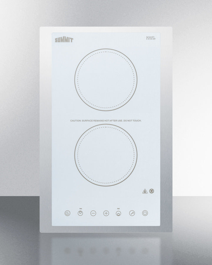 Summit 15" Wide 115V 2-Burner Radiant Cooktop White - CR2B15T2WTK15