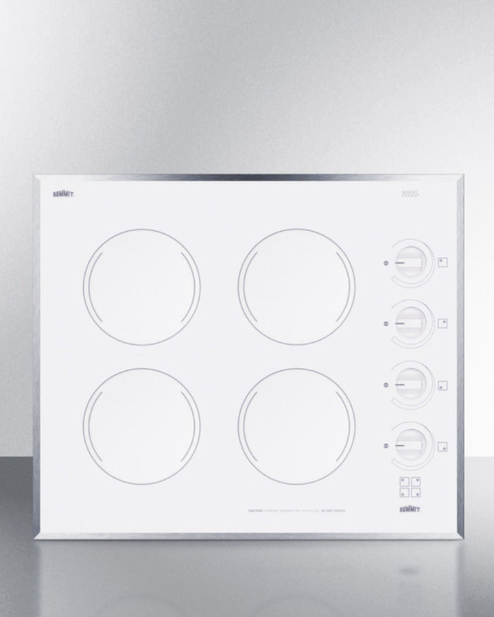 Summit 24" Wide 230V 4-Burner Radiant Cooktop White - CR424WH