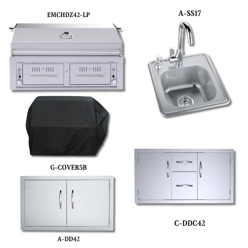 Sunstone EMCHDZ42 LP Package with Double Access Door, Cover, Drop In Sinks, and Double Drawer & Door Combo - EMCHDZ42LP-PCKG2