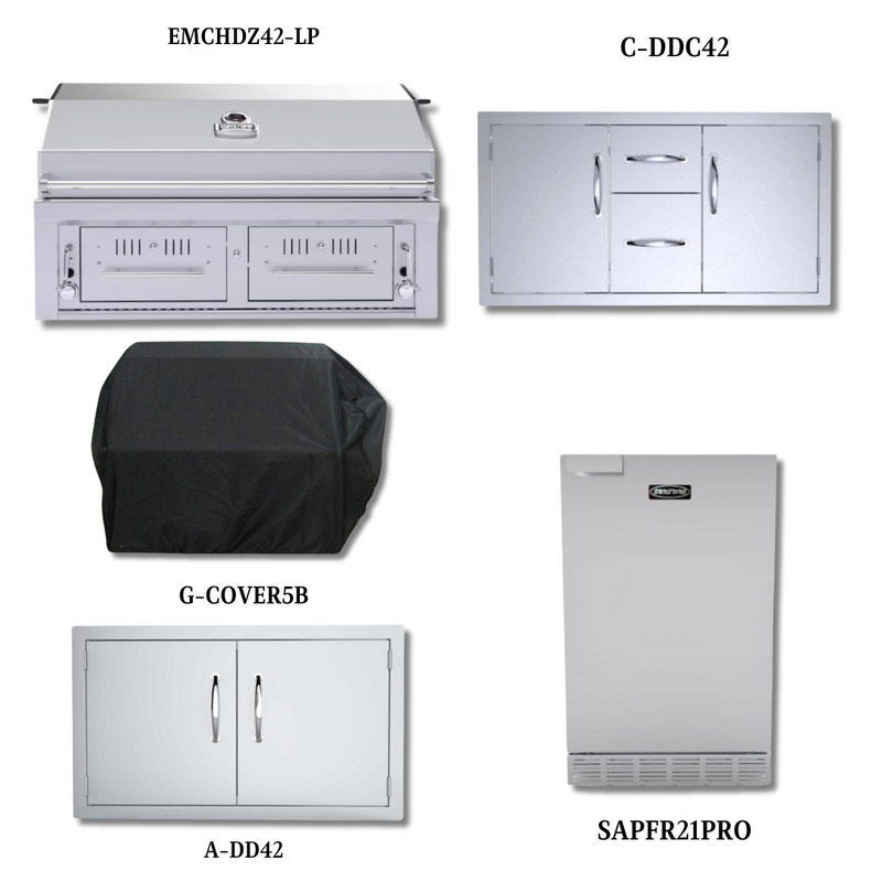 Sunstone EMCHDZ42 LP with Double Access Door, Cover, Double Drawer & Door Combo, and 21" Stainless Steel Outdoor Rated Refrigerator - EMCHDZ42LP-PCKG3