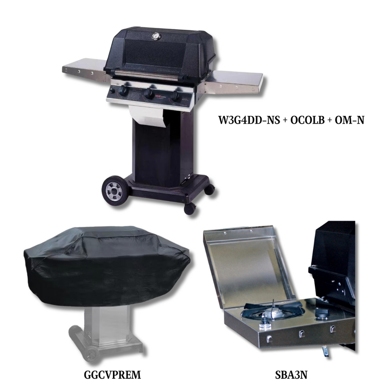 MHP W3G4DD Natural Gas with Sear Magic Grids on Black Cart Grill  with Cover and Single side burner - PCKG4-W3G4DD-NS