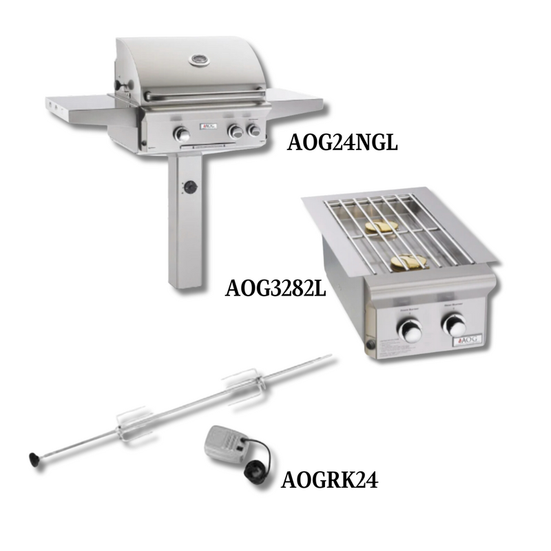 AOG AOG24NGL Natural Gas with Double Side Burner and Rotisserie Kit - PCKG1-AOG24NGL