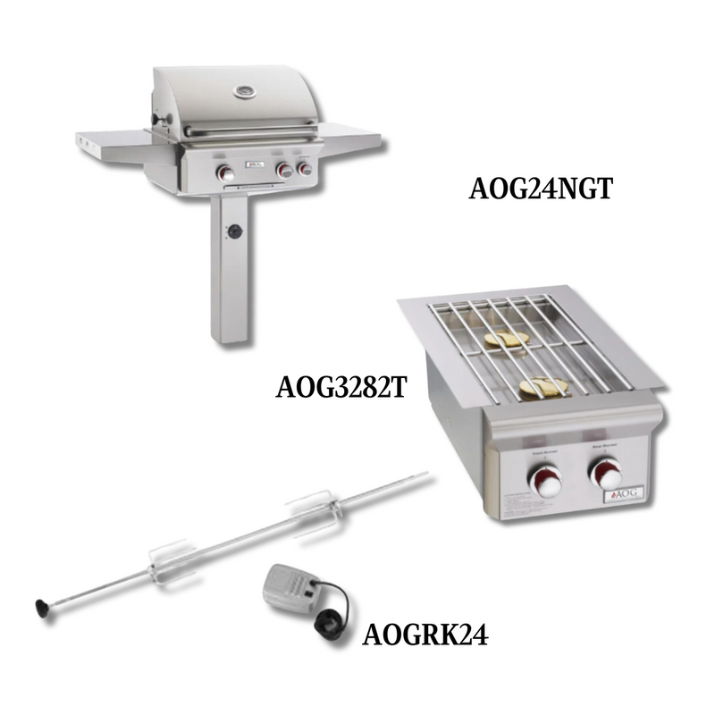 AOG AOG24NGT Natural Gas with Double Side Burner and Rotisserie Kit - PCKG1-AOG24NGT