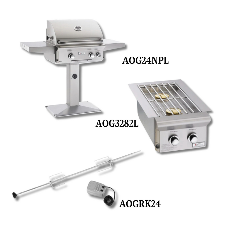 AOG AOG24NPL Natural Gas with Double Side Burner and Rotisserie Kit - PCKG1-AOG24NPL