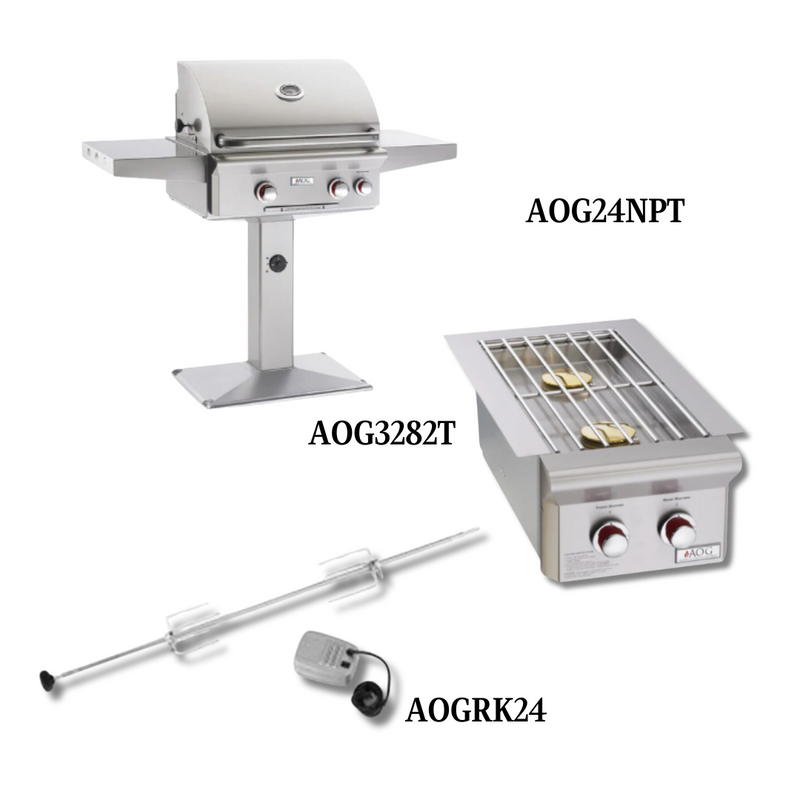 AOG AOG24NPT Natural Gas with Double Side Burner and Rotisserie Kit - PCKG1-AOG24NPT