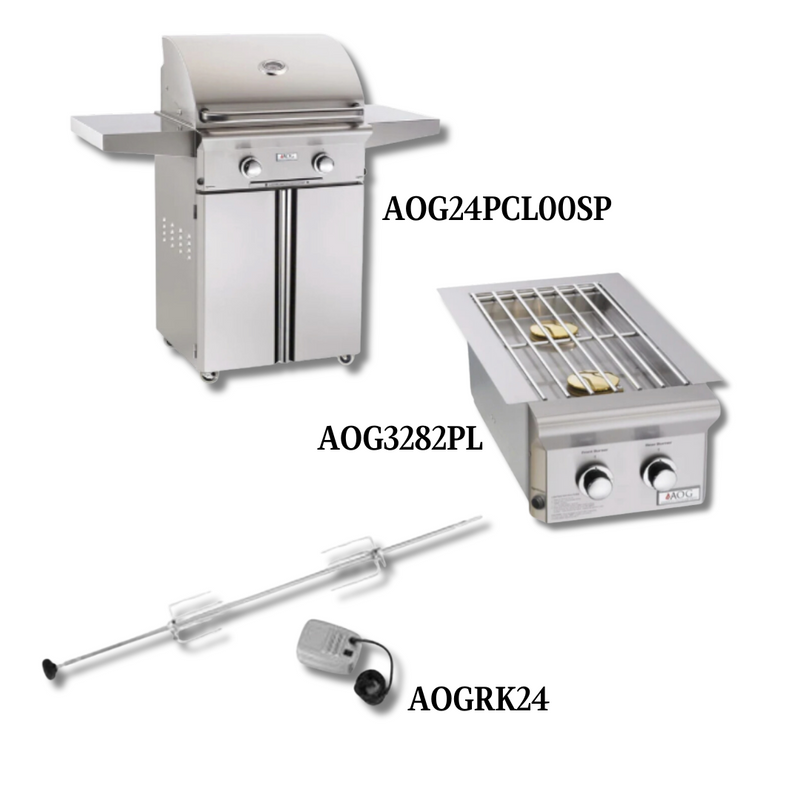 AOG AOG24PCL00SP Liquid Propane Gas with Double Side Burner and Rotisserie Kit - PCKG1-AOG24PCL00SP