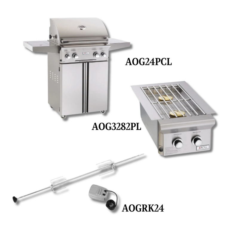 AOG AOG24PCL Liquid Propane Gas with Double Side Burner and Rotisserie Kit - PCKG1-AOG24PCL