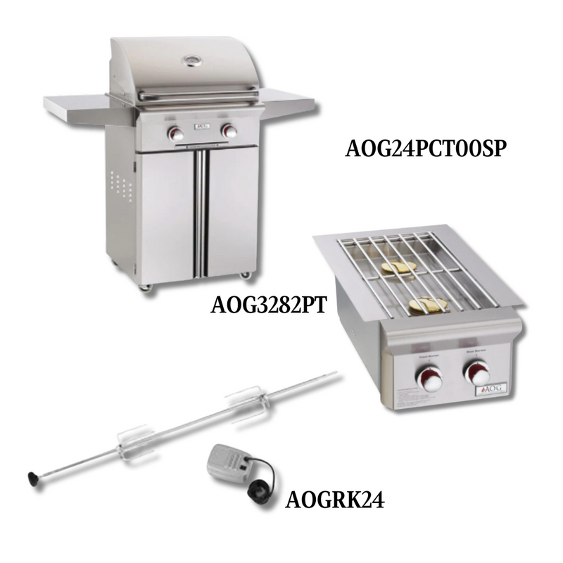 AOG AOG24PCT00SP Liquid Propane Gas with Double Side Burner and Rotisserie Kit - PCKG1-AOG24PCT00SP