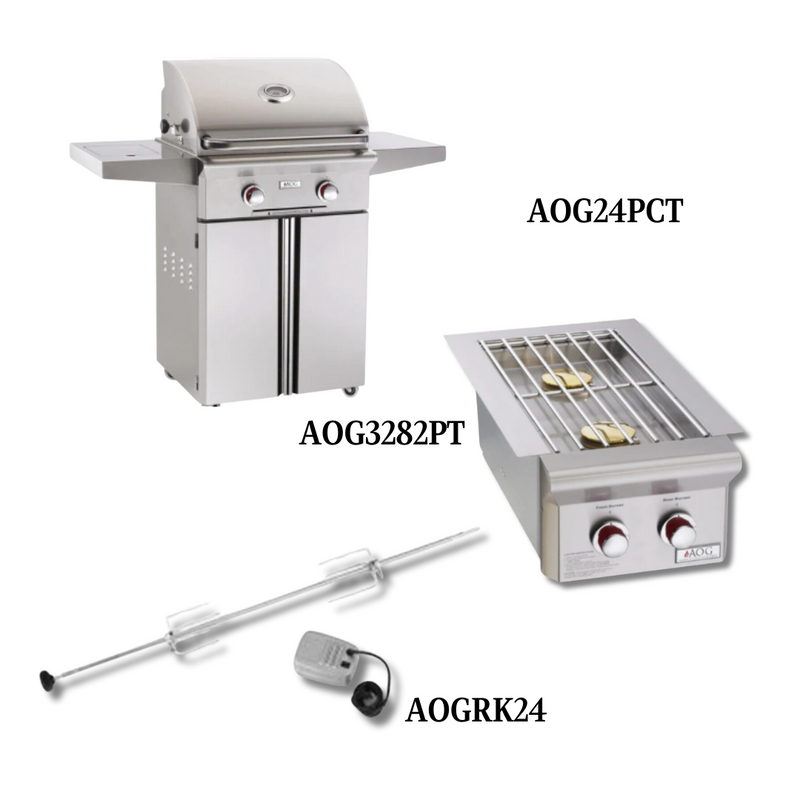 AOG AOG24PCT Liquid Propane Gas with Double Side Burner and Rotisserie Kit - PCKG1-AOG24PCT
