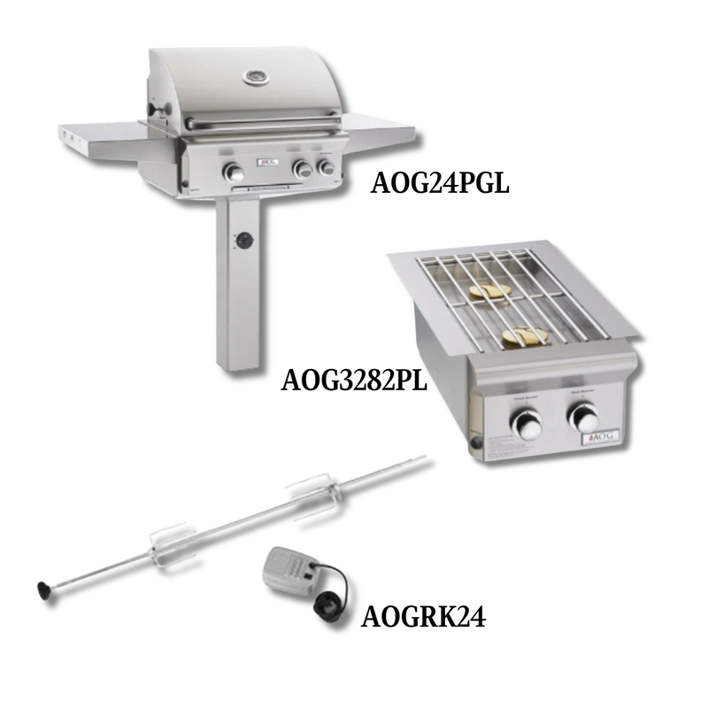 AOG AOG24PGL Liquid Propane Gas with Double Side Burner and Rotisserie Kit - PCKG1-AOG24PGL