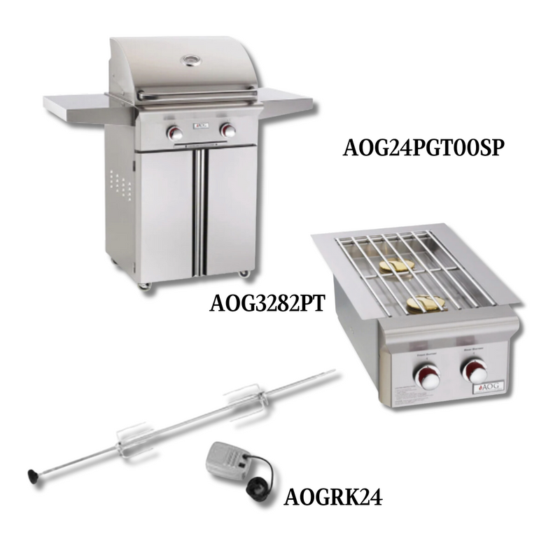 AOG AOG24PGT00SP Liquid Propane Gas with Double Side Burner and Rotisserie Kit - PCKG1-AOG24PGT00SP