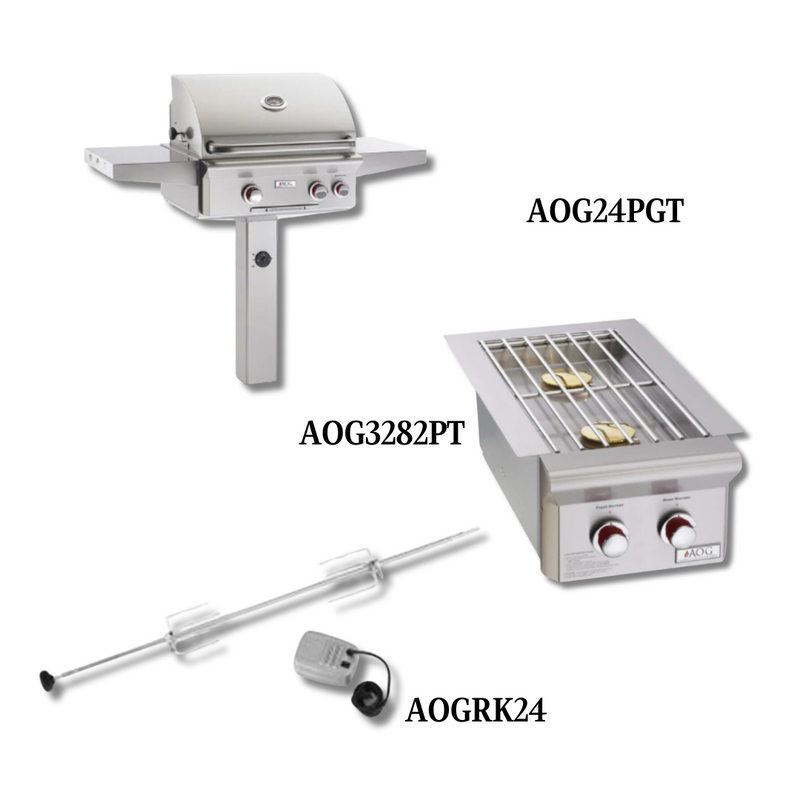 AOG AOG24PGT Liquid Propane Gas with Double Side Burner and Rotisserie Kit - PCKG1-AOG24PGT