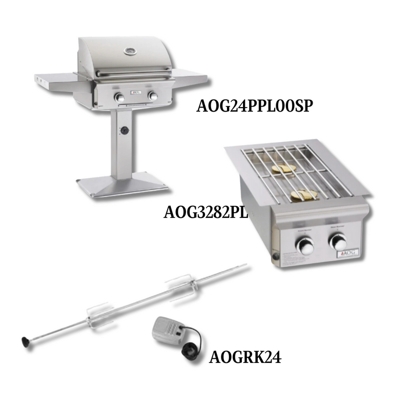 AOG AOG24PPL00SP Liquid Propane Gas with Double Side Burner and Rotisserie Kit - PCKG1-AOG24PPL00SP