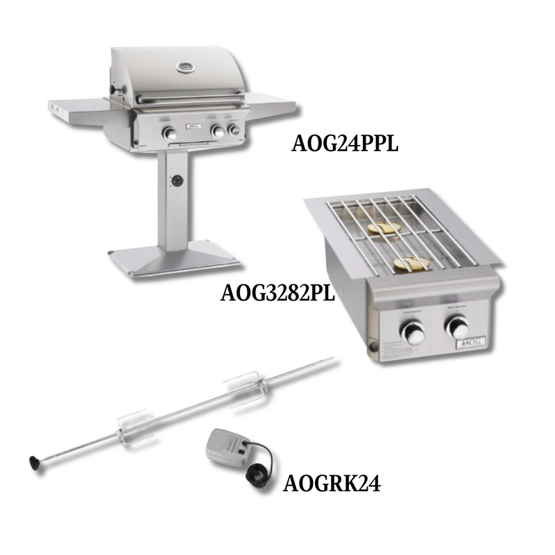 AOG AOG24PPL Liquid Propane Gas with Double Side Burner and Rotisserie Kit - PCKG1-AOG24PPL
