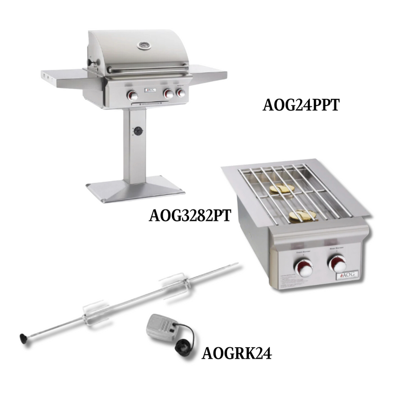 AOG AOG24PPT Liquid Propane Gas with Double Side Burner and Rotisserie Kit - PCKG1-AOG24PPT