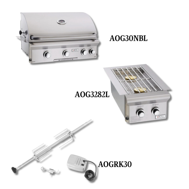 AOG AOG30NBL Natural Gas with Double Side Burner and Rotisserie Kit - PCKG1-AOG30NBL