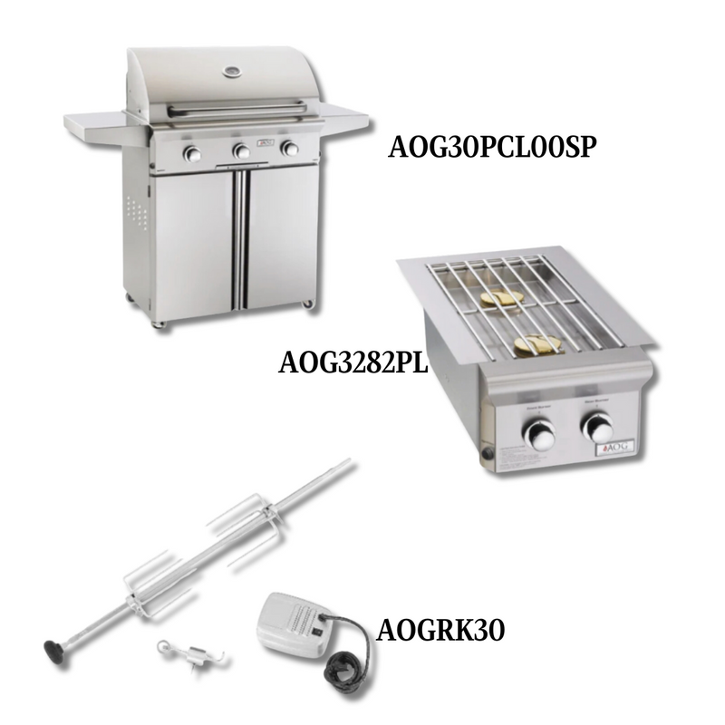 AOG AOG30PCL00SP Liquid Propane Gas with Double Side Burner and Rotisserie Kit - PCKG1-AOG30PCL00SP