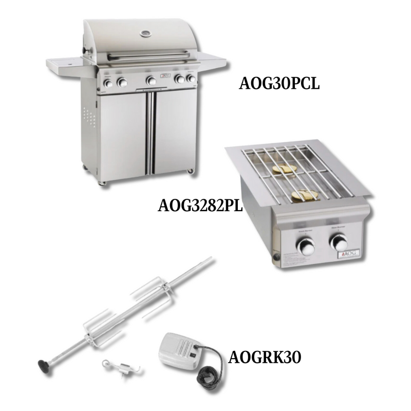 AOG AOG30PCL Liquid Propane Gas with Double Side Burner and Rotisserie Kit - PCKG1-AOG30PCL