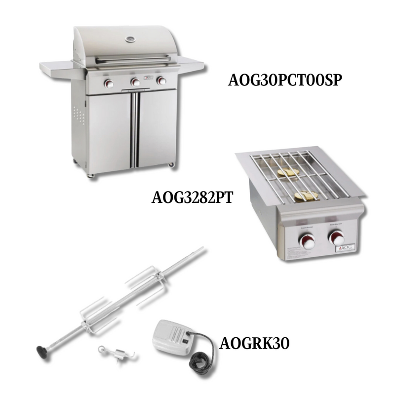 AOG AOG30PCT00SP Liquid Propane Gas with Double Side Burner and Rotisserie Kit - PCKG1-AOG30PCT00SP