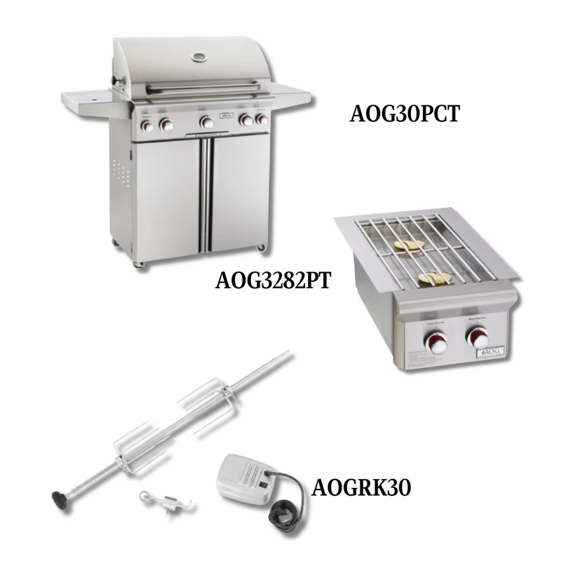 AOG AOG30PCT Liquid Propane Gas with Double Side Burner and Rotisserie Kit - PCKG1-AOG30PCT