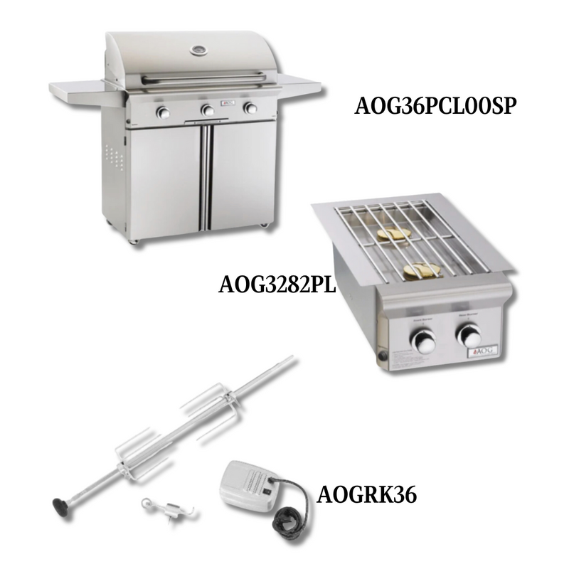 AOG AOG36PCL00SP Liquid Propane Gas with Double Side Burner and Rotisserie Kit - PCKG1-AOG36PCL00SP