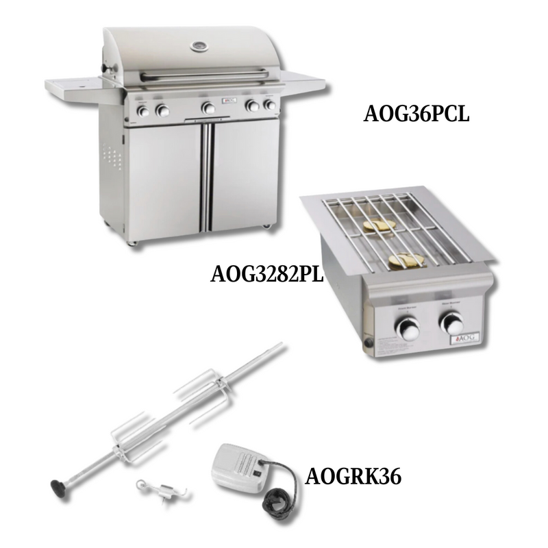 AOG AOG36PCL Liquid Propane Gas with Double Side Burner and Rotisserie Kit - PCKG1-AOG36PCL