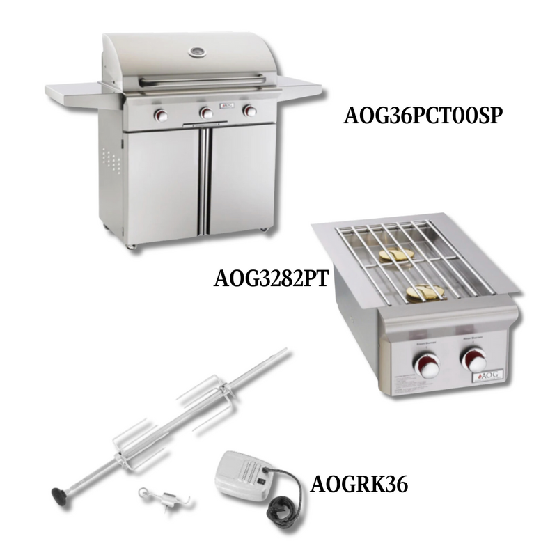 AOG AOG36PCT00SP Liquid Propane Gas with Double Side Burner and Rotisserie Kit - PCKG1-AOG36PCT00SP