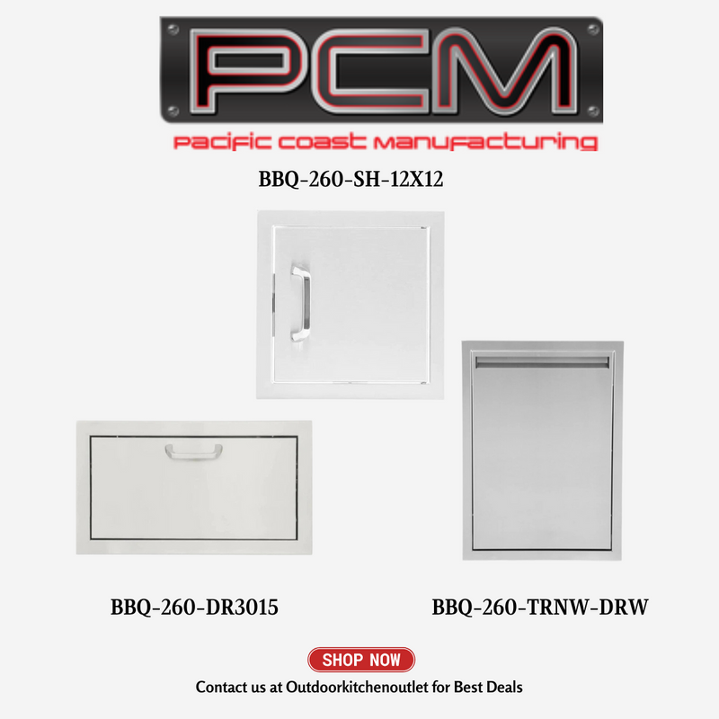 PCM BBQ-260-SH-12X12 Single Access Door with Single Drawer and Trash Bin - PCKG1-BBQ-260-SH-12X12