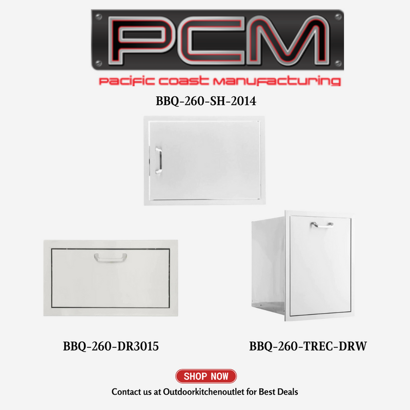 PCM BBQ-260-SH-2014 Single Access Door with Single Drawer and Trash Bin - PCKG1-BBQ-260-SH-2014