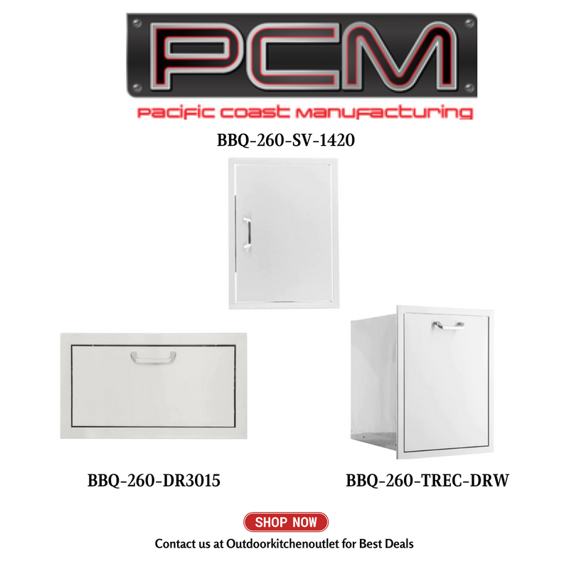 PCM BBQ-260-SV-1420 Single Access Door with Single Drawer and Trash Bin - PCKG1-BBQ-260-SV-1420