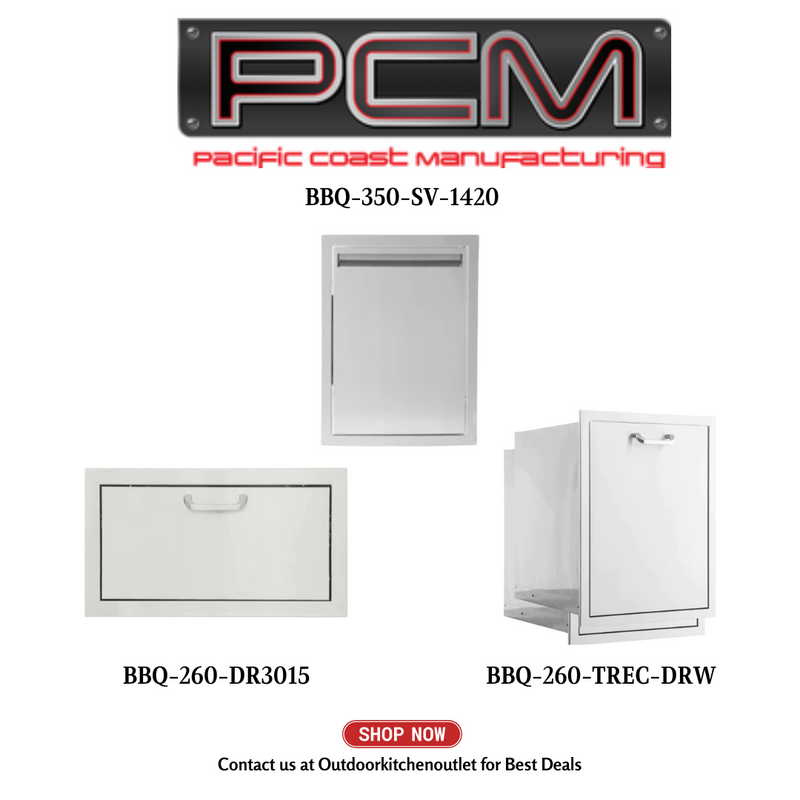 PCM BBQ-350-SV-1420 Single Access Door with Single Drawer and Trash Bin - PCKG1-BBQ-350-SV-1420