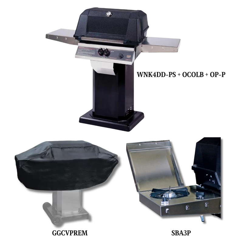 MHP WNK4DD Liquid Propane with Sear Magic Grids on In-ground Post with Cover and Single Side burner - PCKG1-WNK4DD-PS