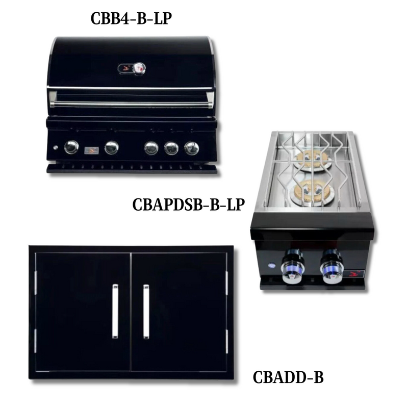 Bonfire Whistler Black Series - 34 - Inch 4 Burner Built-In Propane Grill with Side Burner and Access Door