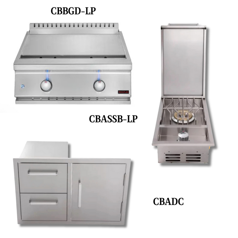 Bonfire Whistler - 28-Inch 2-Burner Drop In LP Griddle with Side Burner and Door/Drawer Combo - PCKG1CBBGD-LPSBDD