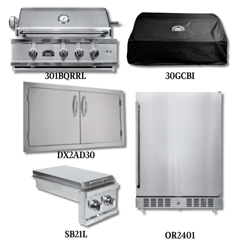 Sole Gourmet 301BQRRL Natural Gas with Cover, Double Access Door, Double Side Burner and Refrigeration - PCKG2-301BQRRL