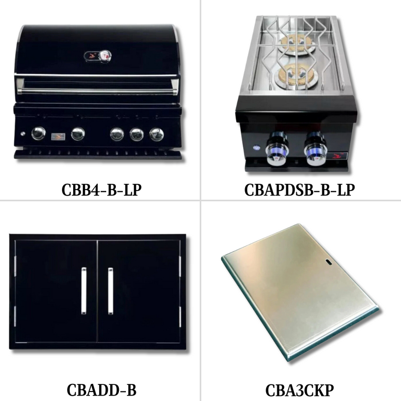 Bonfire Whistler Black Series - 34 - Inch 4 Burner Built-In Propane Grill with Side Burner, Access Door and Griddle Plate