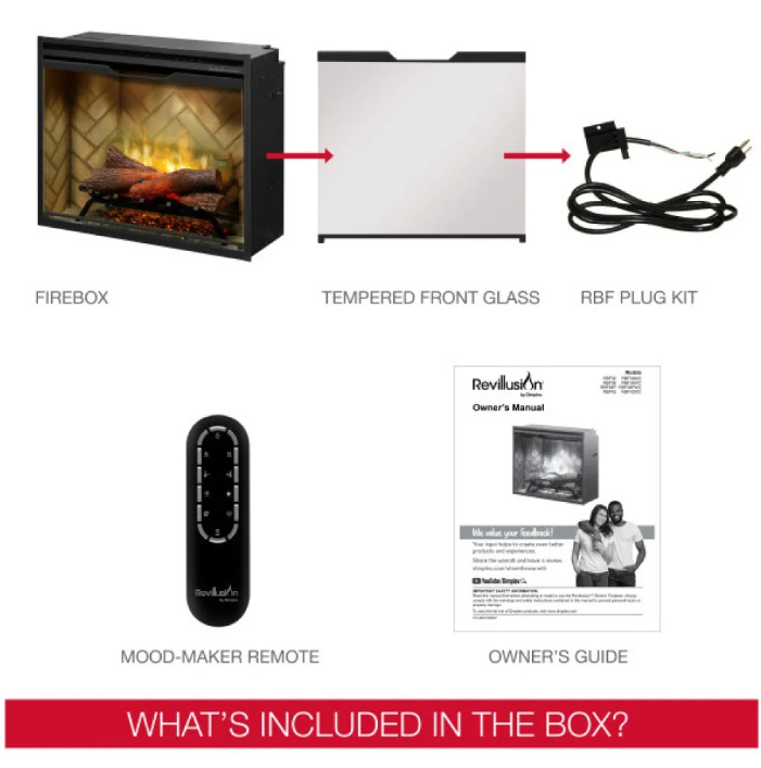 Dimplex Revillusion 36-inch Portrait Built-in Firebox with Glass Pane and Plug Kit- RBF36P-FG