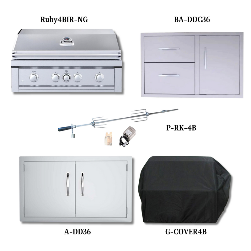 Sunstone Ruby4BIR NG Package with Double Access Door, Cover, Rotisserie Kit and Double Drawer & Door Combo	- Ruby4BIR-NG-PCKG2