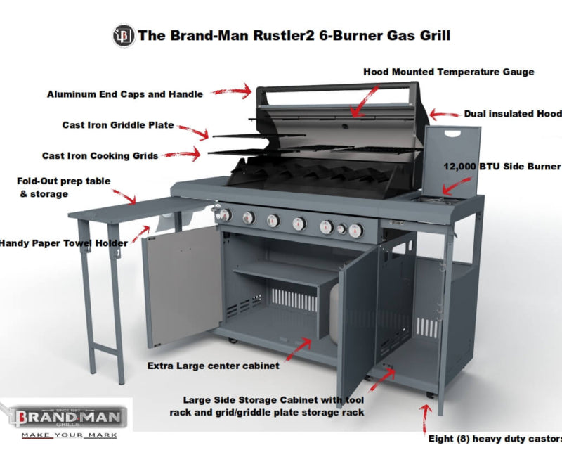 Brand-Man - The Rustler2 - 6 Burner Liquid Propane  - BMRUS2-6B