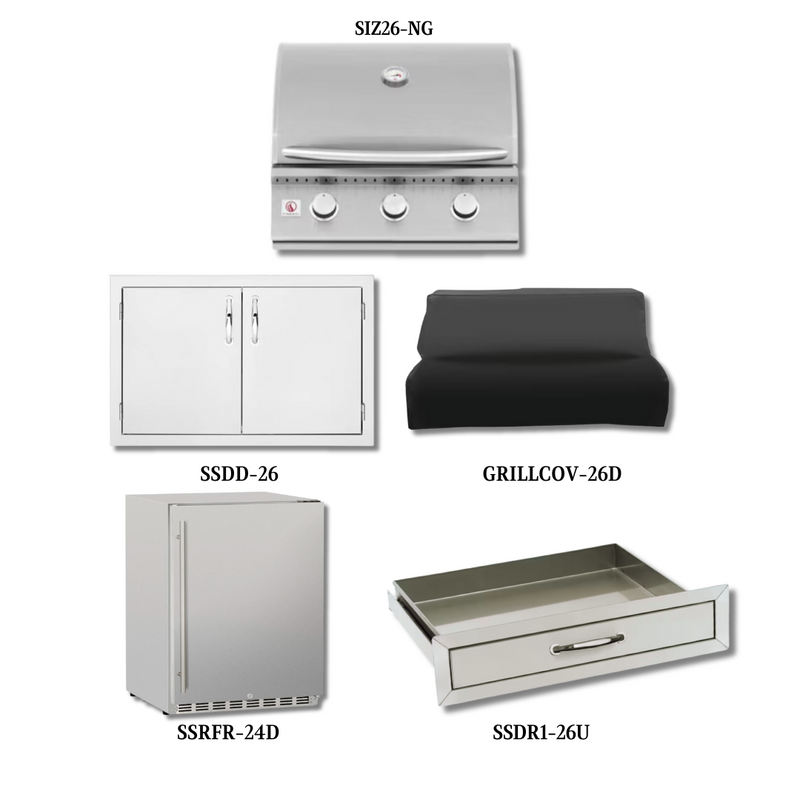 Summerset SIZ32-NG with Double Access Doors, Cover, Utensil Drawer and Outdoor Rated Fridge - SIZ26-NG-PCKG3