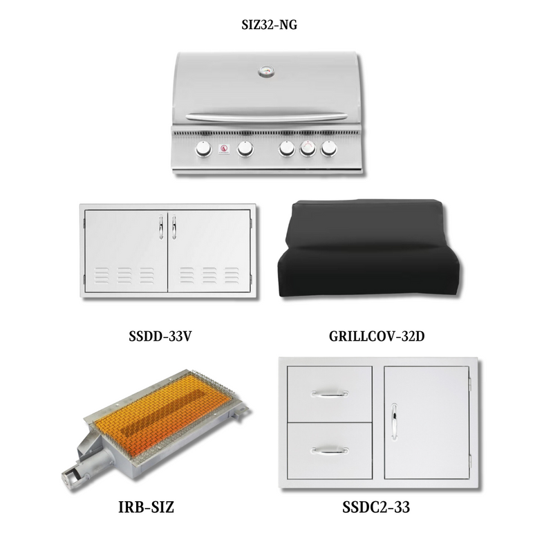 Summerset SIZ32-NG with Double Access Doors, Cover, Infrared Sear Burner and Access Door & Double Drawer Combo - SIZ32-NG-PCKG2