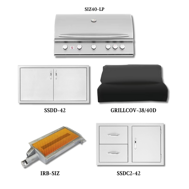 Summerset SIZ40-LP with Double Access Doors, Cover, Infrared Sear Burner and Access Door & Double Drawer Combo - SIZ40-LP-PCKG2