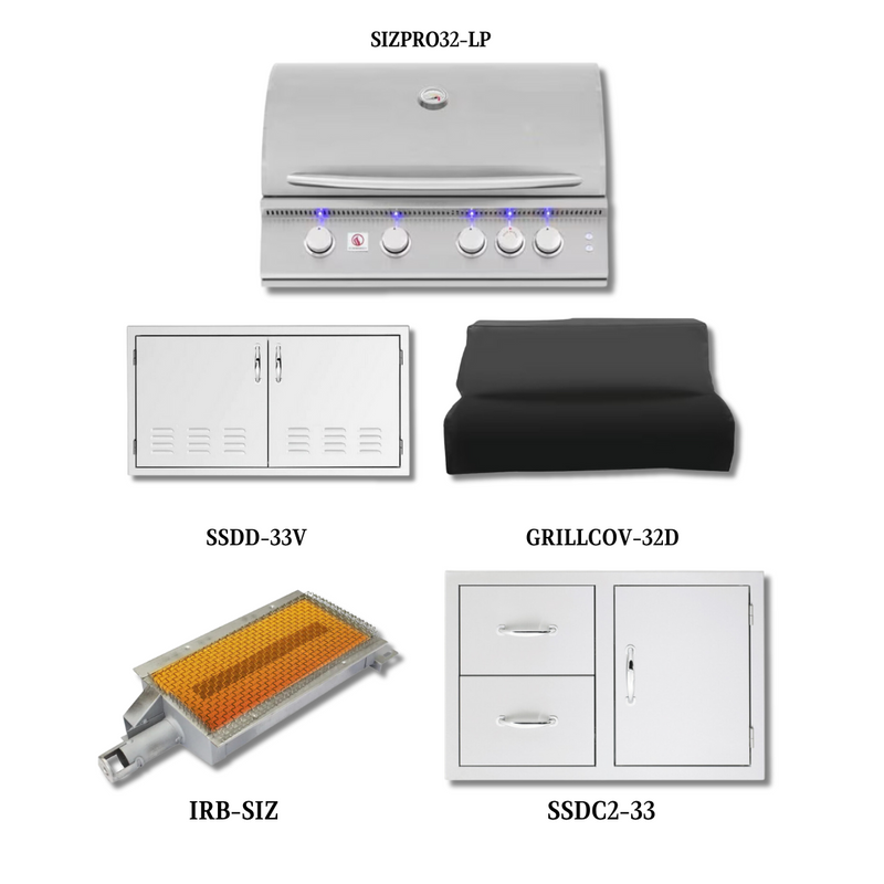 Summerset SIZPRO32-LP with Double Access Doors, Cover, Infrared Sear Burner and Access Door & Double Drawer Combo	- SIZPRO32-LP-PCKG2
