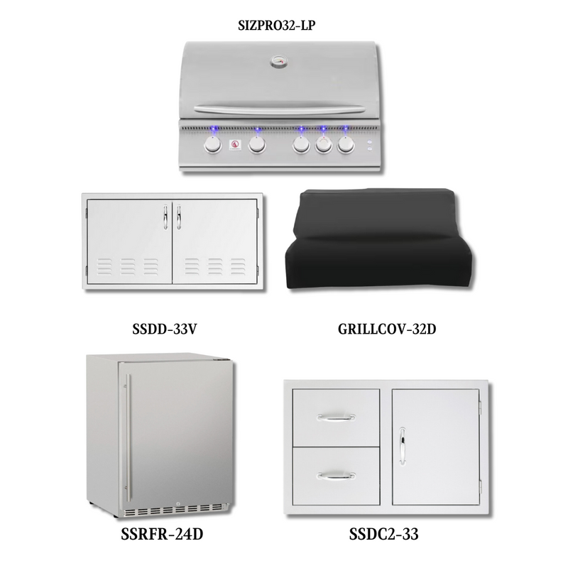 Summerset SIZPRO32-LP with Double Access Doors, Cover, Access Door & Double Drawer Combo and Outdoor Rated Fridge - SIZPRO32-LP-PCKG3