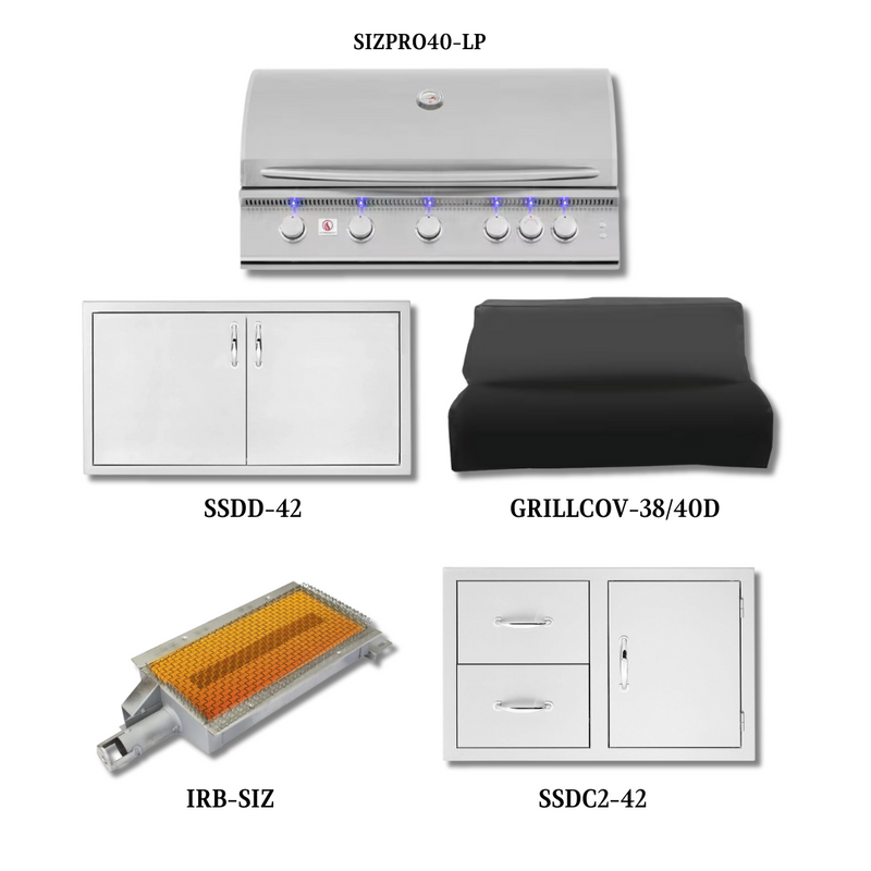 Summerset SIZPRO40-LP with Double Access Doors, Cover, Infrared Sear Burner and Access Door & Double Drawer Combo	 - SIZPRO40-LP-PCKG2