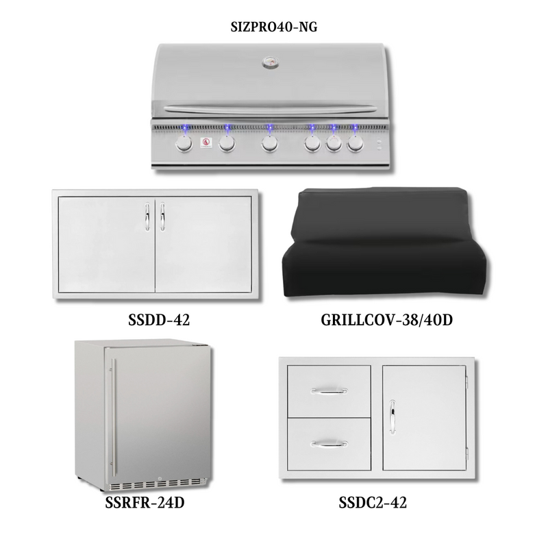 Summerset SIZPRO40-NG Double Access Doors, Cover, Access Door & Double Drawer Combo and Outdoor Rated Fridge -SIZPRO40-NG-PCKG3